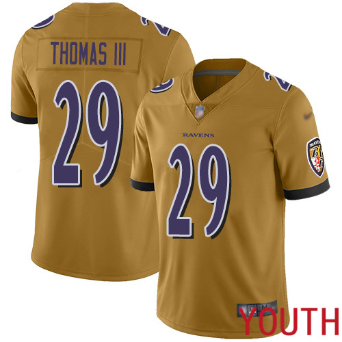 Baltimore Ravens Limited Gold Youth Earl Thomas III Jersey NFL Football #29 Inverted Legend->baltimore ravens->NFL Jersey